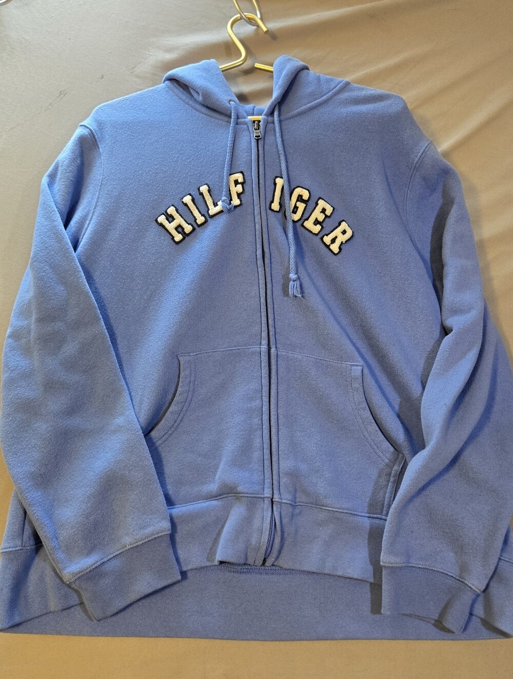 Tommy Hilfiger Spellout Logo Light Blue Full Zip-Up Hoodie Sweater